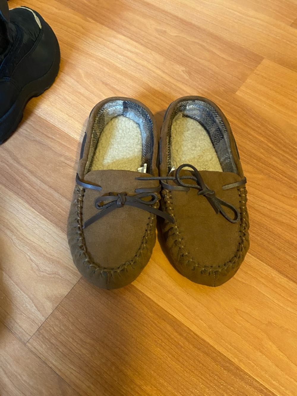 Boys Brown Suede Moccasin Slippers